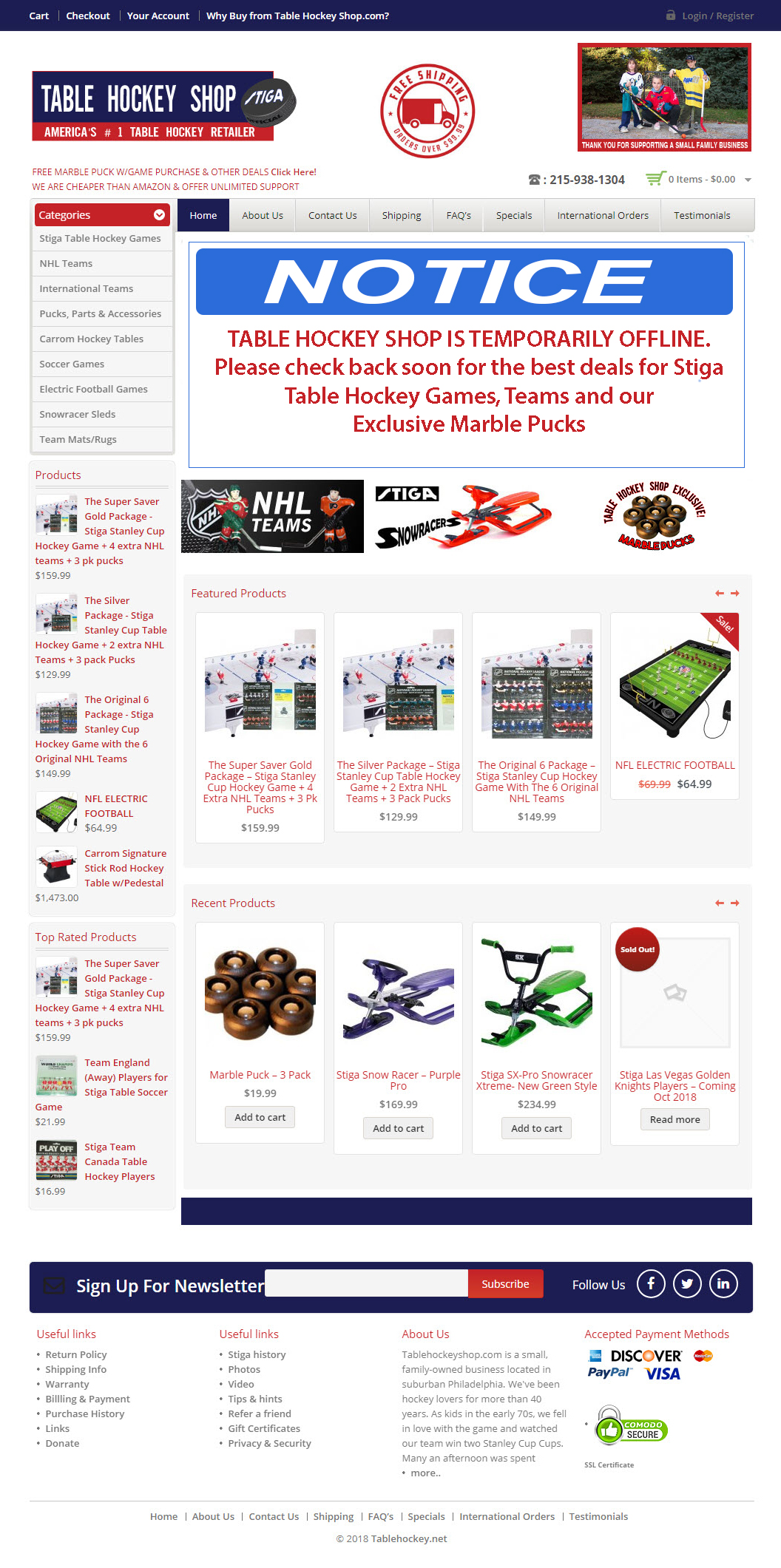 table hockey shop out of service